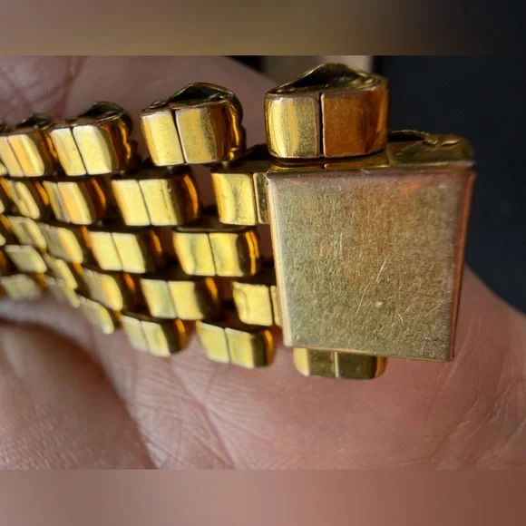 Vintage Swiss thick heavy gold plating panther link gold bracelet - 20 micron - Picture 15 of 16